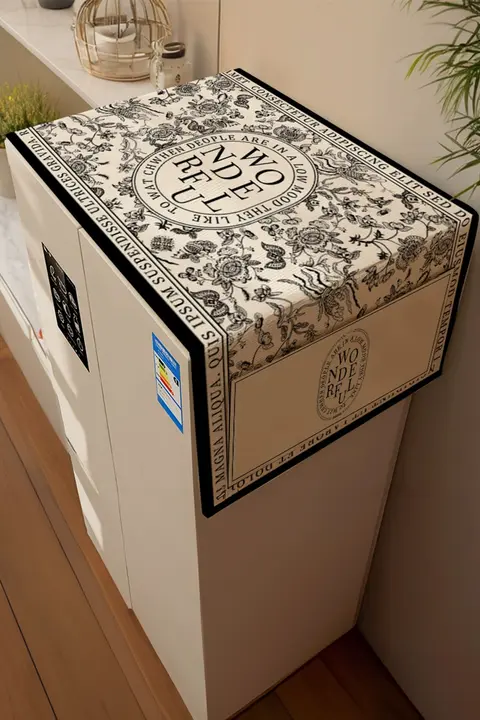 収納袋付き 厚手コットンリネン 冷蔵庫用ホコリ防止カバー【ヴィンテージスタイル・ダブルドア用】