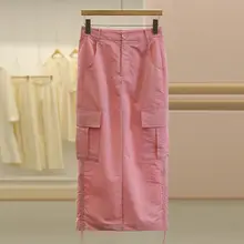 デザイン性のあるハイウエストフィット タイトスカート【春夏用・フリルディテール】（セットアップ対応）