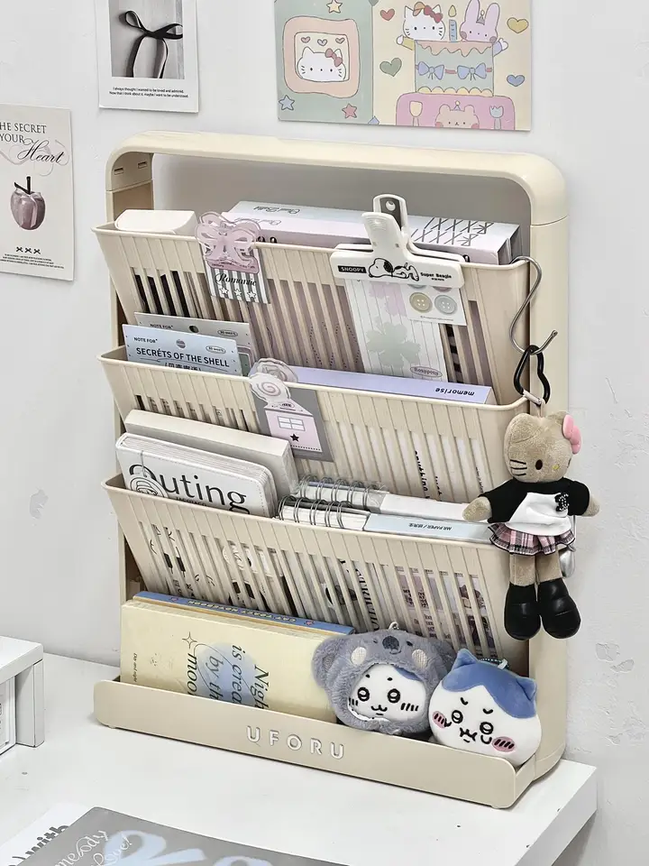 デスクサイド収納ラック【狭型・多層・文房具整理用】