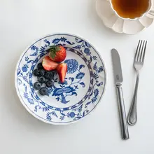 美濃焼のレトロ陶器 食器【青花唐草模様・家庭用・スープ皿・プレート】