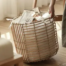 藤編みのランドリーバスケット【北欧スタイル・収納用・家庭用】