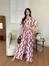 リゾートスタイルの女性用ワンピース【ウエスト絞り・ロング・スリムフィット・花柄・ワイドレッグ】（セットアップ対応）