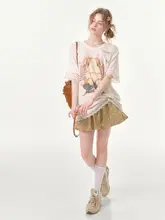 夏向けハイウエストドット柄スカート【カーキ・スタイルアップ・ポケット付き】