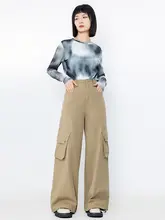 カーキ色 レディース ワークパンツ【多ポケット・ハイウエスト・ストレート】