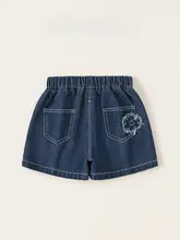 夏用シンプルなお花デザインの女児ショートパンツ【フィット・デニム風・フリンジ仕上げ】