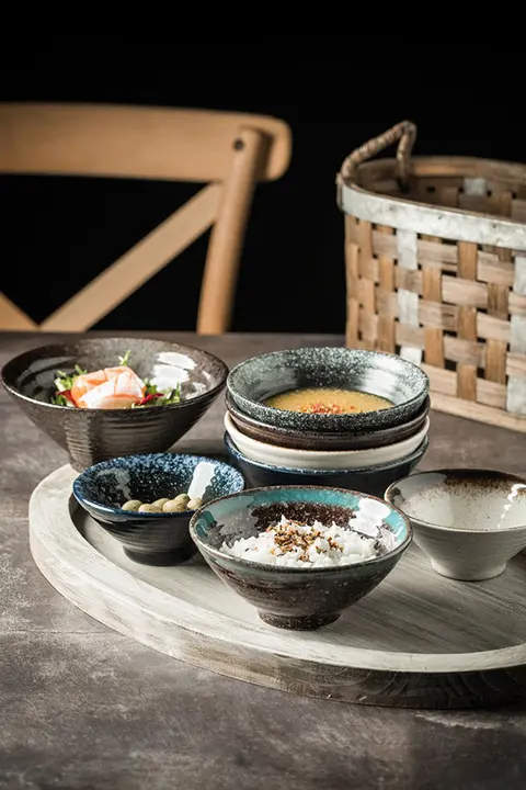 和風レトロ陶器の丼【スープ・ご飯用・クリエイティブデザイン・家庭用】