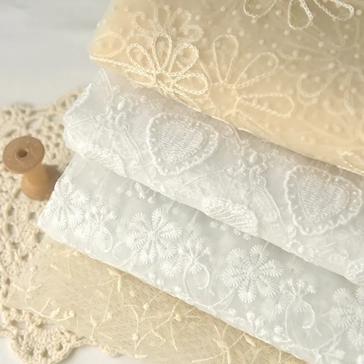 多色刺繍メッシュ生地【衣裙の裾飾り・手作りDIYカーテン用・ロリータファブリック】