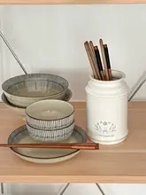 フランス風のビンテージ陶器製カトラリー収納容器【キッチン・卓上用】