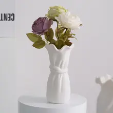 シンプルで優雅な白色セラミック花瓶【ドライフラワー・インテリア・リビングルーム用】