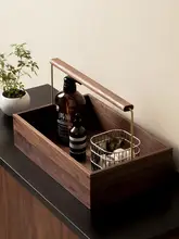 洗面所用化粧品収納ボックス【高級感・ブラックウォールナット・デスク上用・収納ラック】