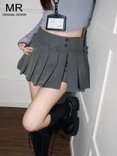 グレーのハイウエストAラインプリーツスカート【春のトレンド・女子力アップ】（セットアップ対応）