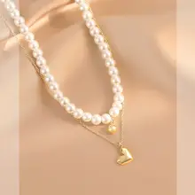 二重パールネックレス【夏用・洗練されたデザイン・シンプルで高級感ある】