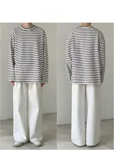 わずかにオーバーサイズのストライプ長袖Tシャツ【コットン・ユニセックス・春秋用】