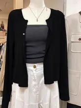 黒色アイスシルクニット日焼け防止カーディガン【薄手・女性用・ショート丈・おしゃれ】（セットアップ対応）