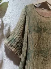 夏用 軽やかで透け感のある麻リネンプリントトップス【ゆったりシルエット・カジュアルデザイン】（セットアップ対応）