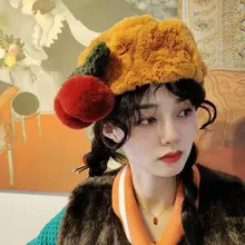 可愛いチェリーのクリスマスニット帽【毛羽立ちなし・ユニークデザイン】