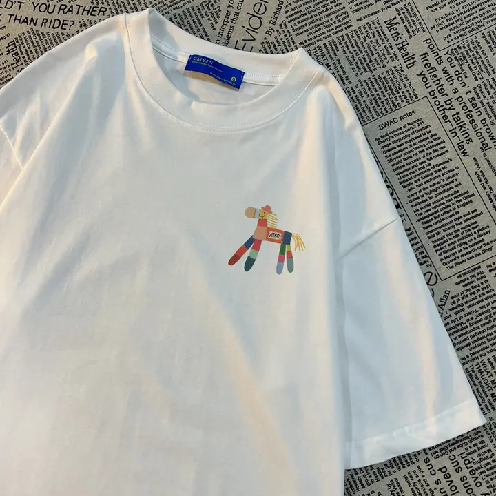 アメリカンヴィンテージ風 カートゥーン小馬プリント半袖Tシャツ【ユニセックス・ラフフィット】