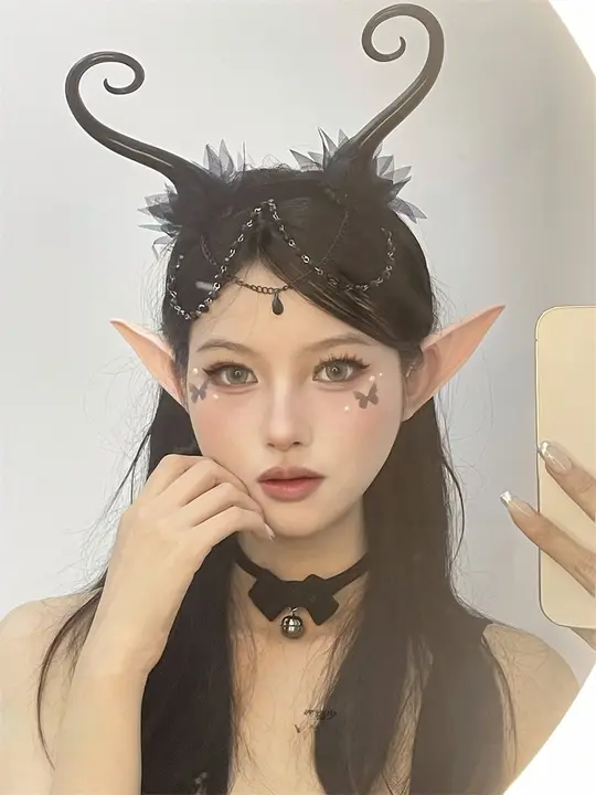 悪魔の花の精霊カチューシャ【長い角付き・コスプレ用・人気デザイン】
