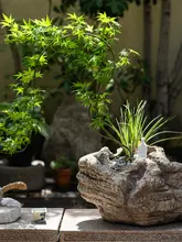 中華風レトロ風合いの石彫花盆【通気性のある庭用装飾】