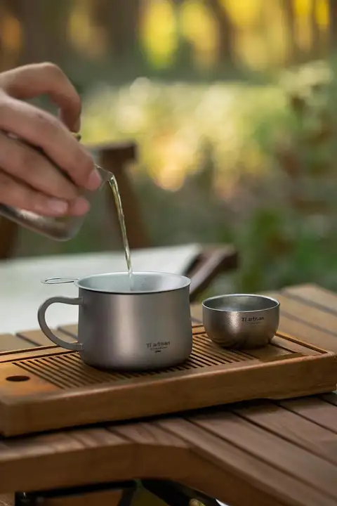 Tiartisan 純チタン製 加厚公道杯【茶こし一体型・分茶器・茶壺付き・高級茶具アクセサリー】（セットアップ対応）