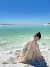 フレンチスタイルのシフォンロングドレス【夏用・バックオープン・ハイウエスト・スリットデザイン】