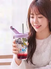ガラス製ストロー付きコップ【家庭用・冷飲用・密閉不可】