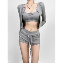 シンプルで快適！ニットスポーツウェア【タンクトップ・ショートパンツ・ウエストリボン付き】（セットアップ対応）