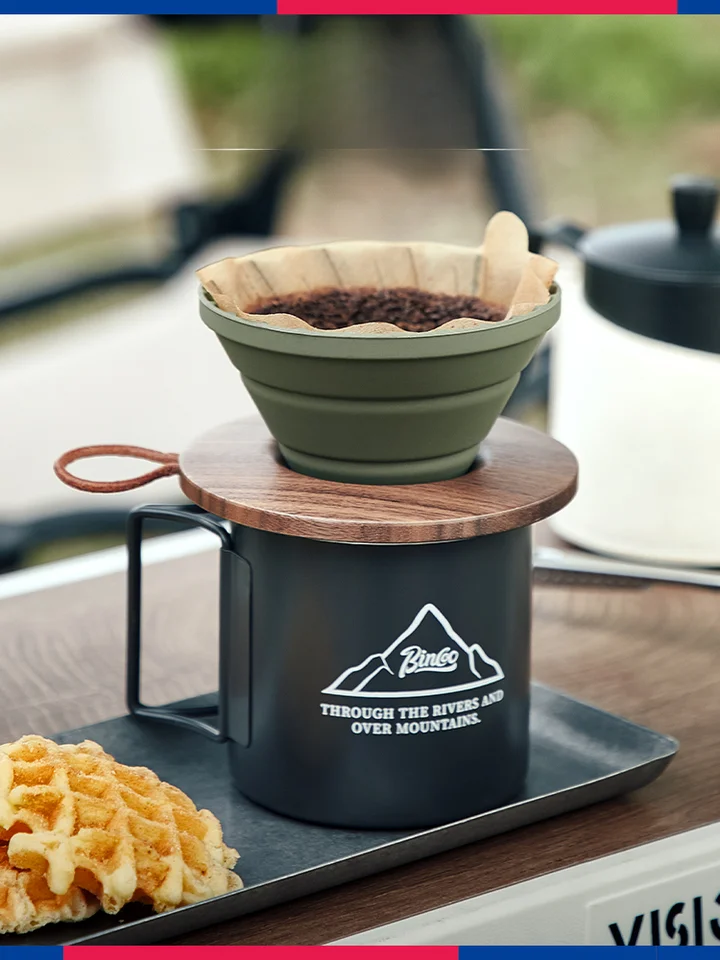 Bincoo アウトドアコーヒーセット【キャンプ用・ハンドドリップコーヒーポット・シリコンフィルター・折りたたみ漏斗付き】