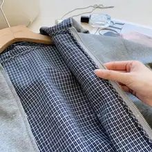 チェック柄デザインのフード付きアウター【ニットパッチワーク・フィット・カジュアル】