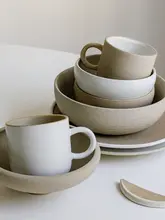 北欧デザイン 陶器製1人用食器セット【マグカップ・サラダプレート・ライスボウル】