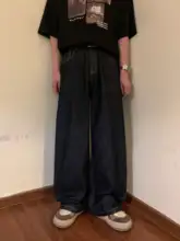 夏季 メンズ ヴィンテージ風 ワイドレッグデニムパンツ【フィット・ウォッシュ加工】