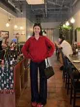麻の編み模様の襟付きニットセーター【女性用・Vネック・したスタイル・ポロシャツ】（セットアップ対応）