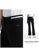 PGM レディースゴルフパンツ【微フレアロングパンツ・ストレッチゴムウエスト・スリット入り】