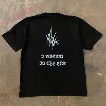 ゴシック風のユニークな抽象アートフォントプリントTシャツ【カップル向け・短袖・個性的】
