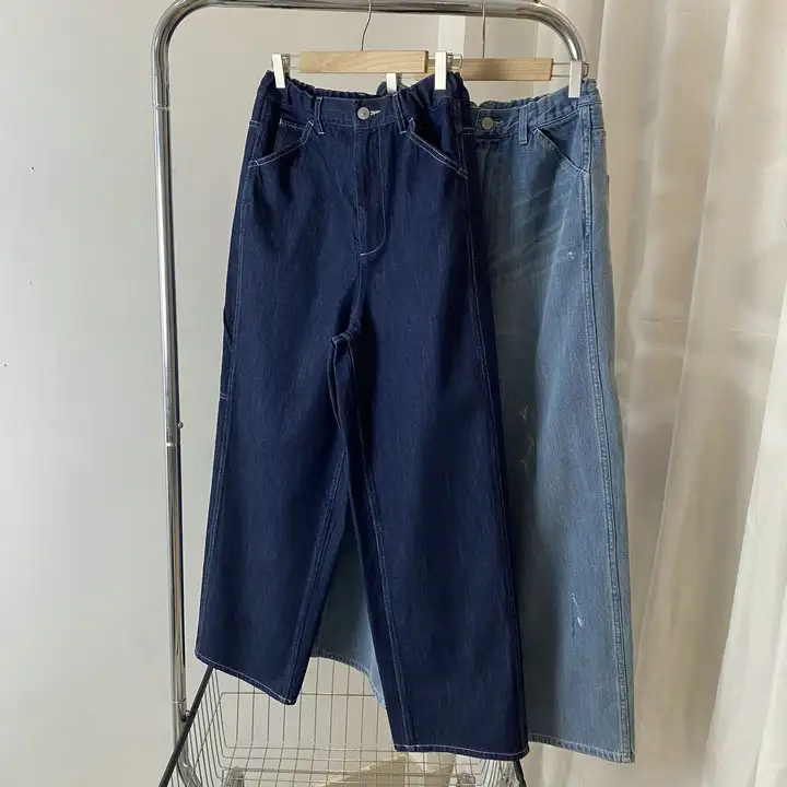 快適なストレートデザイン！ハイウエストデニムワイドパンツ【ウエストゴム・フィット】