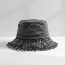 広いつばのデニム製フィッシャーハット【レトロなフリンジ・日焼け防止・ユニセックス】