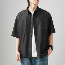 アイスシルク涼感デニム半袖シャツ【メンズ・ゆったり・襟付き・夏用・ワークスタイル】