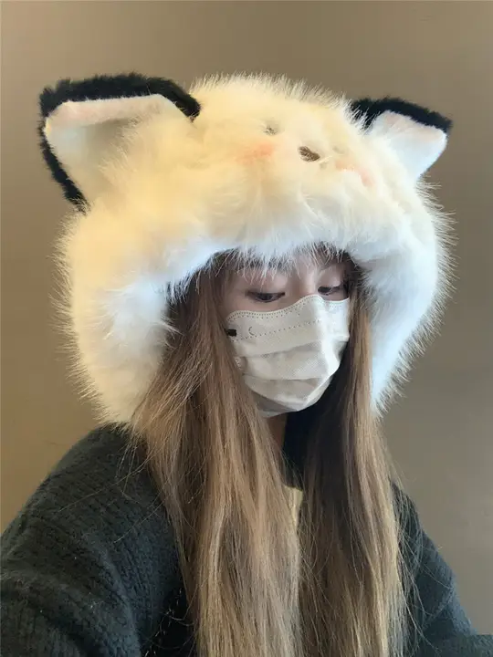 ふわふわ猫耳帽子【女性用・厚手・防寒・保護耳】
