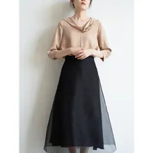 ボウタイブラウス レディース Vネック 七分袖 ドレープ感 オフィスカジュアル 夏 「Depict White」