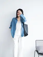 夏用シンプルデザイン深色UVカットテンセルデニムシャツ【ウォッシュ加工・ゆったりフィット・カジュアルアウター】