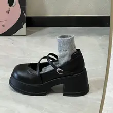 牛革製 厚底マリジェンシューズ【イギリス風・太ヒール・ラウンドトゥ】