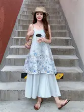 浅い青の花柄キャミソール風ワンピース【Aライン・夏用・優しい雰囲気】（セットアップ対応）