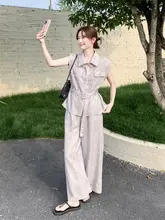 レトロなタイダイ柄のウエストシェイプノースリーブシャツとワイドパンツ【感・夏用】（セットアップ対応）