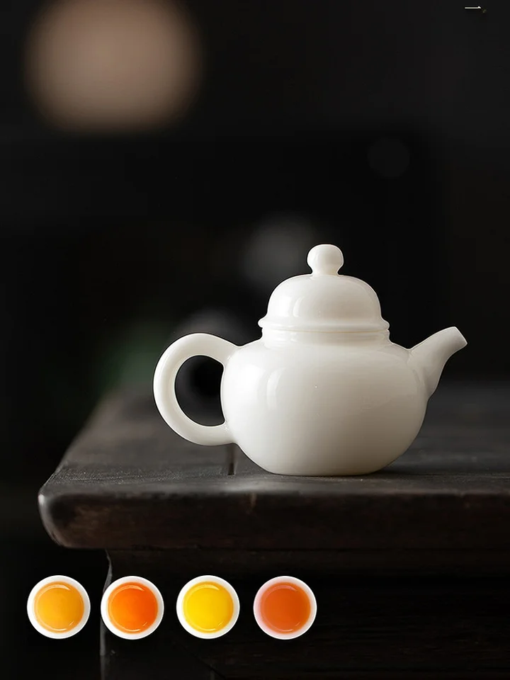 大容量 陶器製 茶こし付き茶ポット【白磁・功夫茶具・取っ手付き】