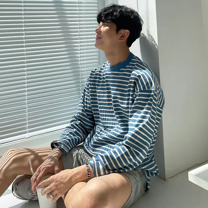 ストライプTシャツ【メンズ・フィット・長袖・コットン製】