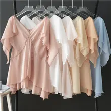 超薄手の透け感あるVネック不規則デザインのチュニック【シフォン・Aライン・ダンス用】