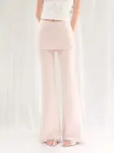 フレアパンツ レディース フェイクレイヤード 重ね着 小柄向け ピンク 「weekendhub」