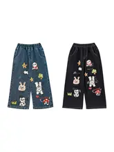 かわいいデザイン！女児用デニムパンツ【秋向け・暖かい・ゆったりストレート】