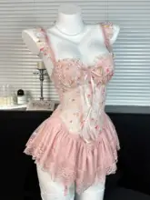 レースフラワープリントキャミワンピース【バストパッド付き・スリムフィット】