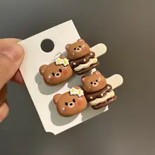 可愛いクマデザイン ヘアクリップ【カフェブラウン・前髪用・暖色系】